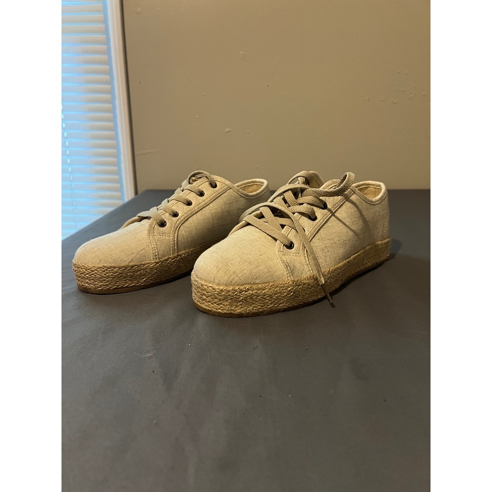 Not Rated Womens Beige Linen Espadrille Platform Sneakers Lace Up Size 10